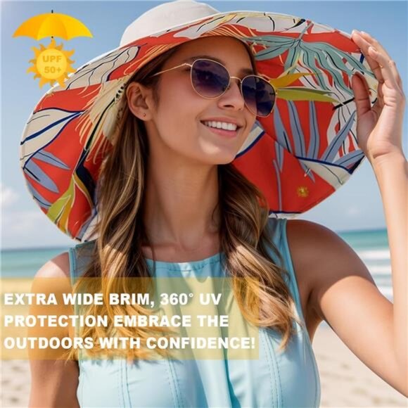 Women's Wide Brim Sun Hats UV Protection - Reversible Bucket Hat Foldable Beach - Picture 2 of 5